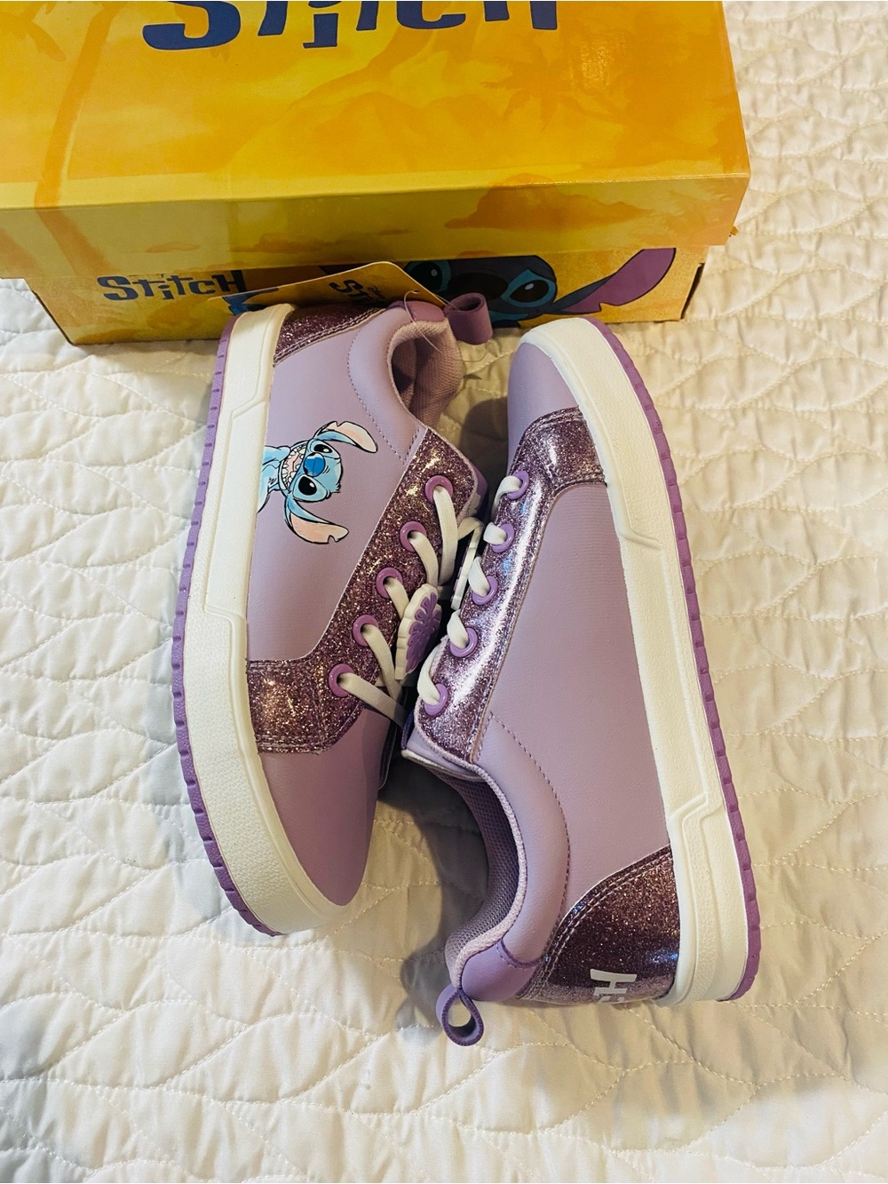Disney Lavender Stitch Glitter Kids Sneakers